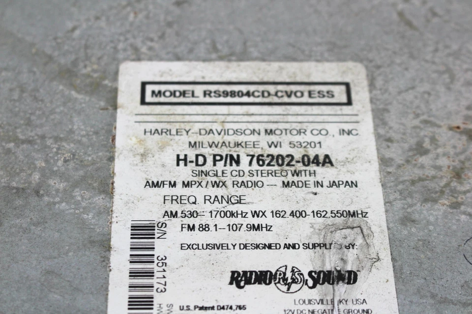 Harley Electra Glide 2005 05 radio estéreo 76202-04A FLHTCSE2 SE Foto 2 de 4
