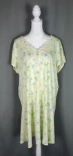 Vtg Earth Angels Nightgown Womens L XL Yellow Floral House Dress Sleep Lounge