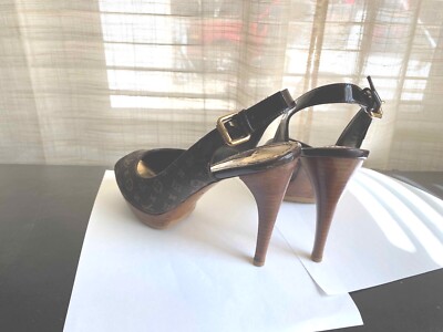 Louis Vuitton グレー スエード ハイヒール 36.5 LOUIS VUITTON open toe heel pumps 36.5-6 LV sandals mules