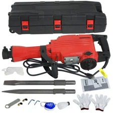 2200W Heavy Duty Electric Demolition Jack Hammer Concrete Breaker w/Case, Gloves