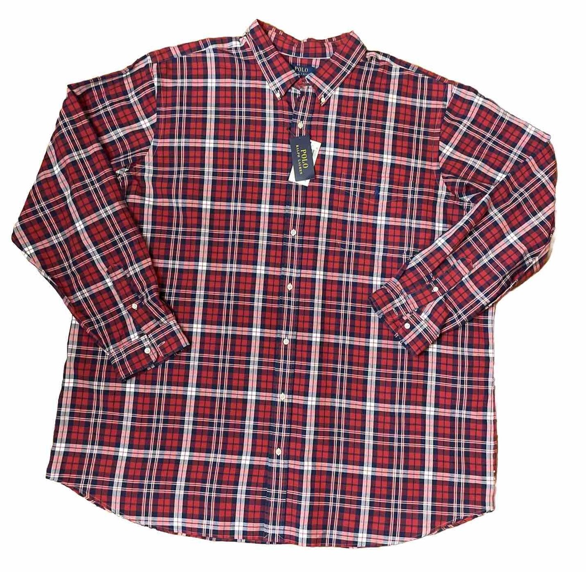 POLO Ralph Lauren Men's 4XL TALL Red Plaid Classic Fit Shirt