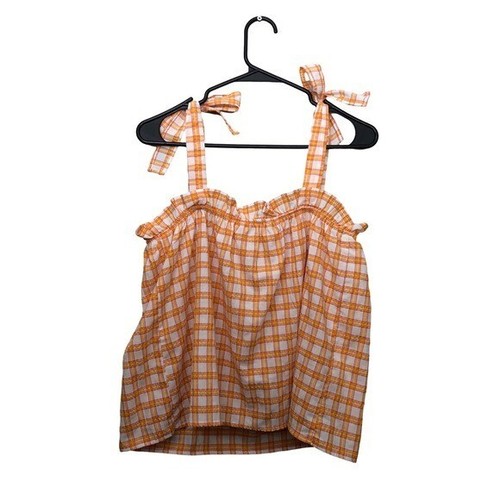Mine Boutique Ruffled Gingham Blouse Orange White - Picture 9 of 11