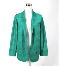 Chicos Jacket Blazer Sz 2 Open Front Green Crepe Crinkled All Season L 12 14