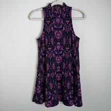 Free People Sleeveless Mock Neck Mini Dress-Short-Black Purple Pink-XS