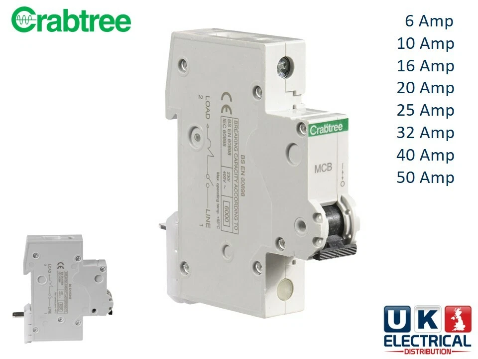 Crabtree Starbreaker 6A 10A 16A 20A 32A 40A 50A Amp Type B C Single Pole MCB 6kA