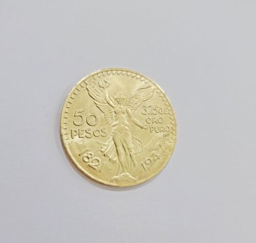 Centenario Coin Custom Solid 10k Yellow Gold 50 Pesos 1947 Mexico Mexican Coin - Afbeelding 1 van 9