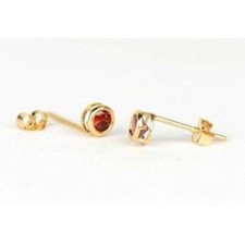 14K Round Bezel Set Yellow Gold Birthstone Earrings 3MM