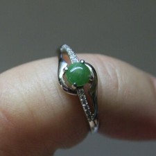Size 5 CERTIFIED Natural Grade A Untreated Green Jadeite JADE 925 Silver RING