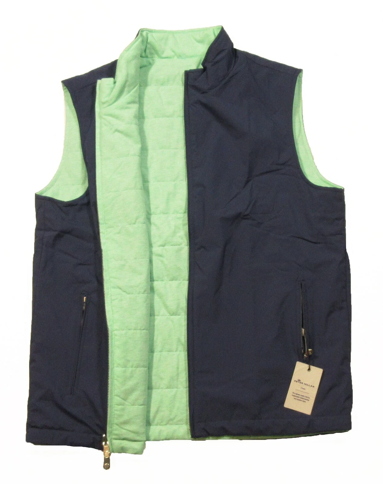 Peter Millar Men's Navy/Mint Green Crown Reversible Full Zip Vest $195