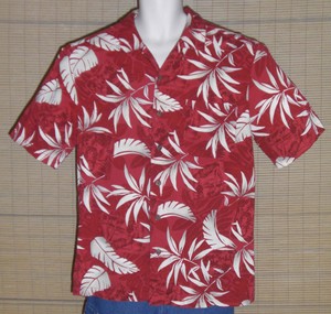 Caribbean-Joe-Hawaiian-Shirt-Red-White-Gray-Island-Girls-Floral-Size-Large