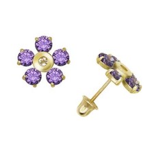 14k Yellow or White Gold CZ Flower Birthstone Stud Screw Back Earrings