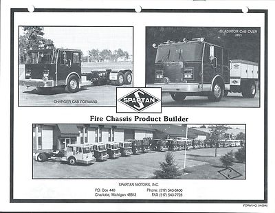 Fire Equipment Brochure - Spartan - Charger Gladiator Cab Chassis  c1990 (DB266)