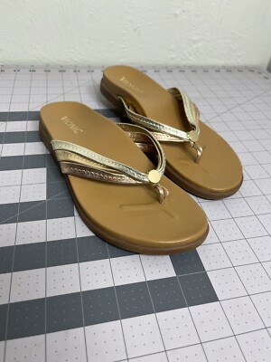 Vionic Medals Gold Rose Gold Dillon Slip On Flat Thong Sandals Women s Shoes 7.5