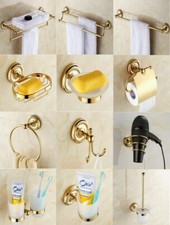 Luxury Gold Finish Bathroom Accessory Set Towel Rail Rack Bar Wall Mounted