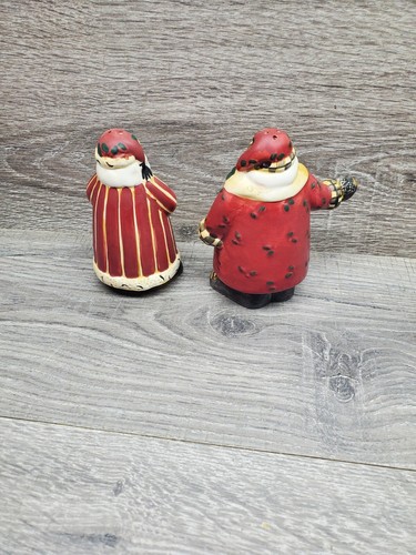 Vtg Sakura Debbie Mumm Salt & Pepper Shakers Santa's Spirit Hand Painted - Picture 5 of 8
