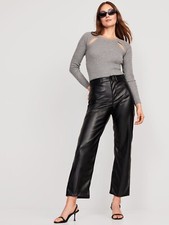 Old Navy High-Waisted Faux-Leather Cropped Wide-Leg Pants Size 8- BLK-NWT