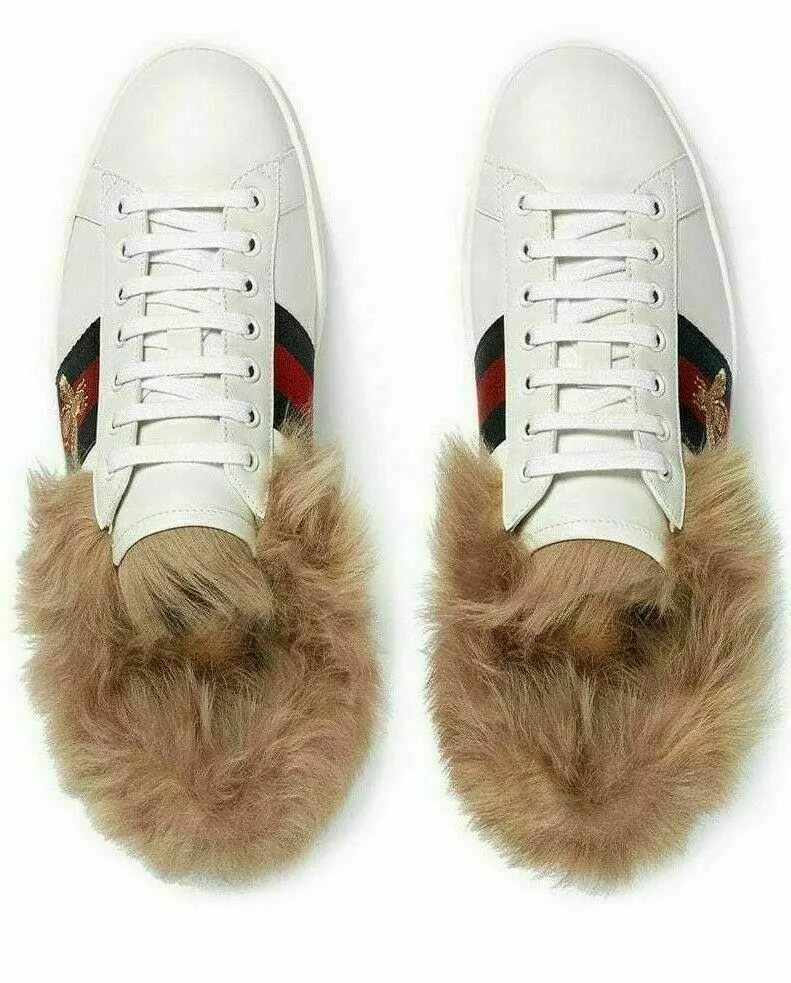 Gucci Ace Abeille Fourrure Unisexe Homme Femmes Chaussures Baskets Sneakers 41.5