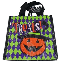 Happy Halloween Reusable Tote Bag Jack O Lantern Treats Candy Gift 8.5x8.5x3.5