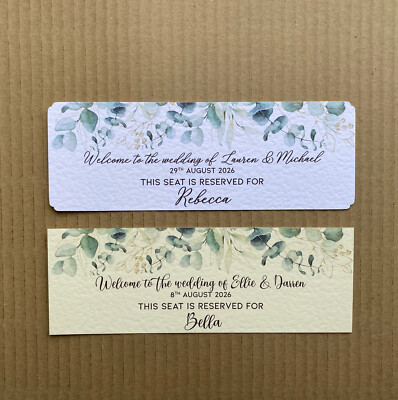 EUKALYPTUS Grün Gold Sitz SCHILD Rustikal Hochzeit Reservierter Stuhl Platz Nameskarte