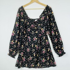 ASOS Black Floral Babydoll Cottagecore Short Ruffles Y2K Mini Dress Womens 6