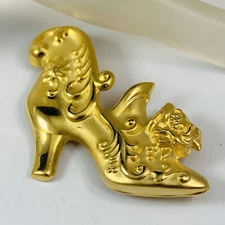 Vintage 90s More Modern Victorian Revival Gold Tone Shoe Brooch Pin