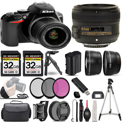 Nikon D3500 DSLR Camera with 18-55mm Lens +50mm f/1.8 Lens +3 PC Filter +64GB