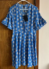 YAS FLORAL BEAUTIFUL MIDI DRESS CLEMATIS BLUE/BLUE AOP SIZE M NWT