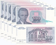 Yugoslavia 100 Dinara 1994 P 139 UNC LOT 5 PCS