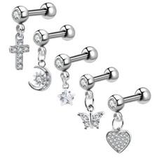 Industrial Scaffold Bar Ear Piercing Shinny Straight Barbell Steel Gem Opal