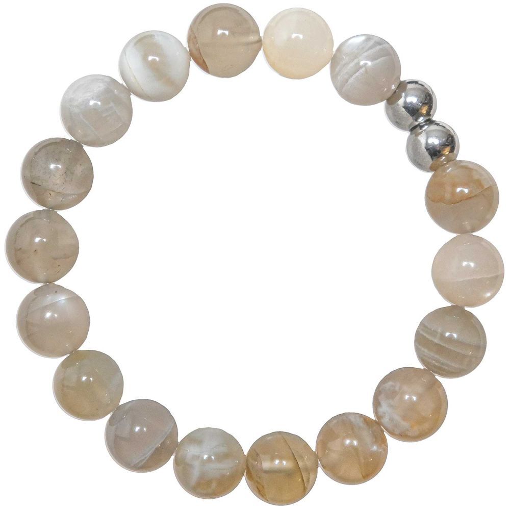Bracelet pierre de lune grise en perles rondes 10 mm pour homme et femme