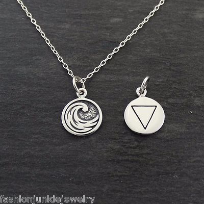 Tiny WATER Elements Charm Necklace - 925 Sterling Silver - Doubled Sided 