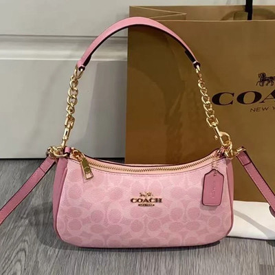 COACH Teri Shoulder Bag In signature canvas/Gold/Powder Pink New