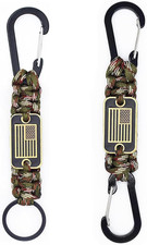 Paracord Keychain Carabiner Clip with USA Flag, Braided Lanyard Utility Ring Hoo