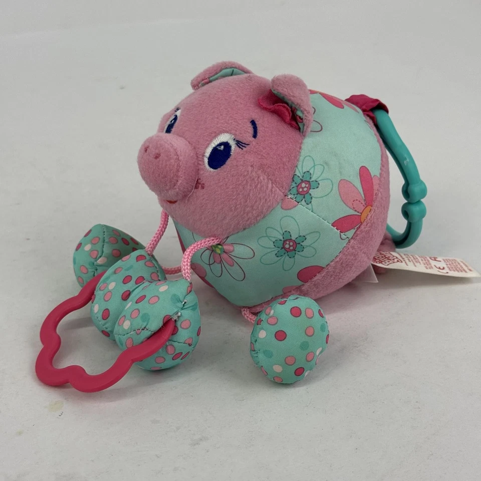 Kids II Inc Bright Starts Piglet Plush Baby Toy With Plastic Teething Rings - Image 2 of 4