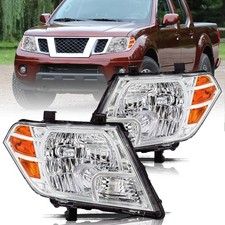 For 2009-2021 Nissan Frontier Chrome Amber Corner Headlights Assembly Pair