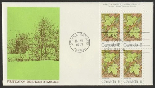 Canada #536, Maple Leaves in Summer, UR PB, Official First Day Cover, FDC 1971