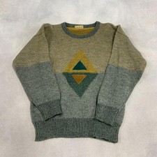 Vintage Abstract Knitted Jumper Patterned Grandad Knit Sweater Men's M