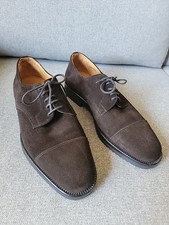 Church s Hand Made Mens Sz 10W Wide Cap-Toe Chocolate Suede Derby Shoes WORN 1X