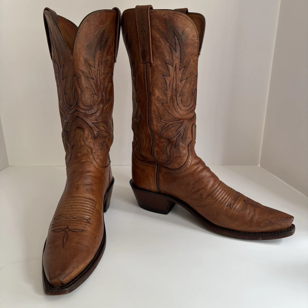 Mens Leather Lucchese N4540 Western Cowboy Boots Tan Made in USA, Size 9.5B Lucchese 1883 Mad Dog Goat Snip Toe Boots | Mercari main image 4
