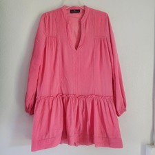 Tuckernuck Pomander Place Dress Women L Pink Lined Beaded Boho Ruffle