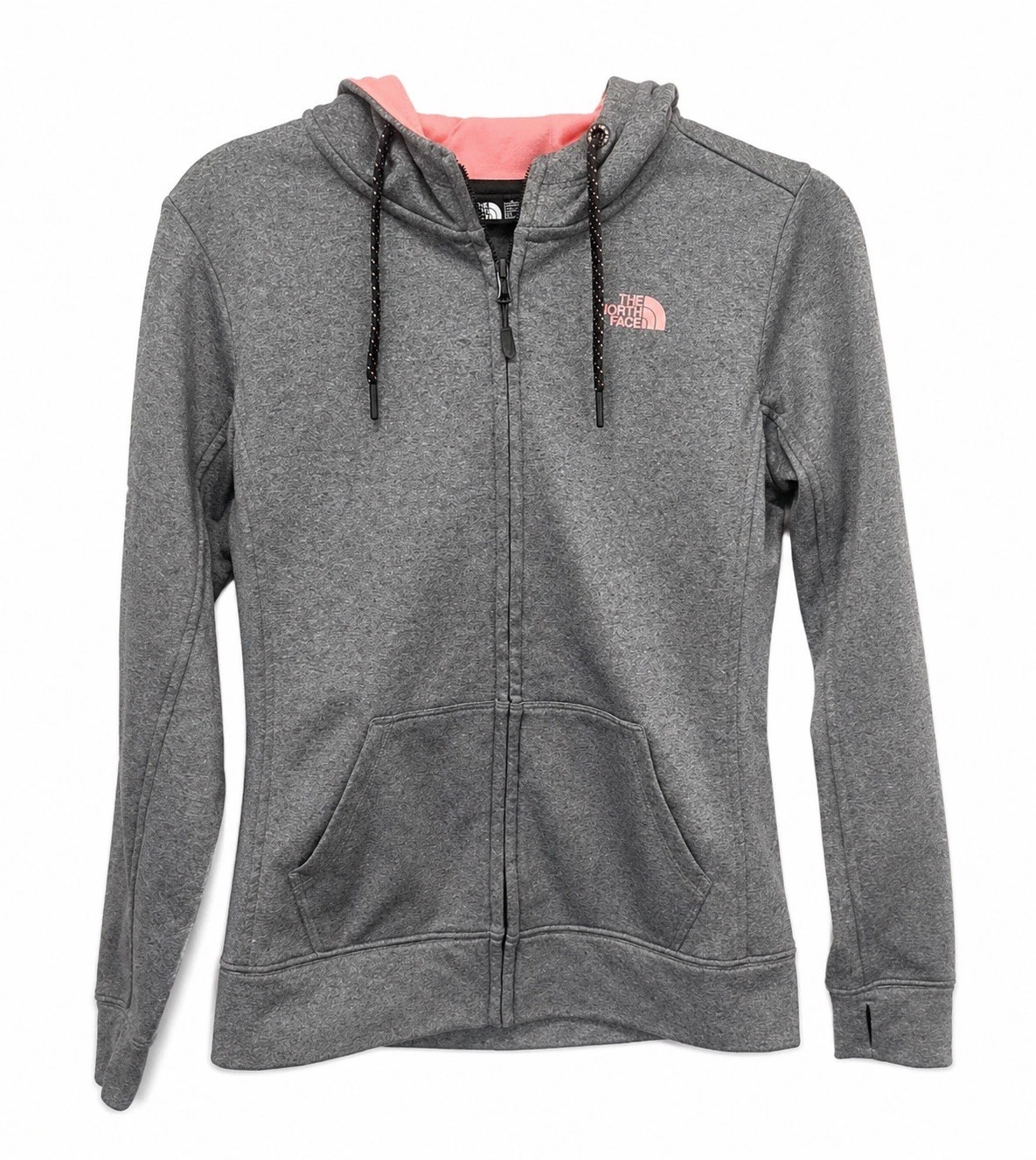 The North Face Hoodie Women S Full Zip Gray Pink Logo Lightweight Sweatshirt
