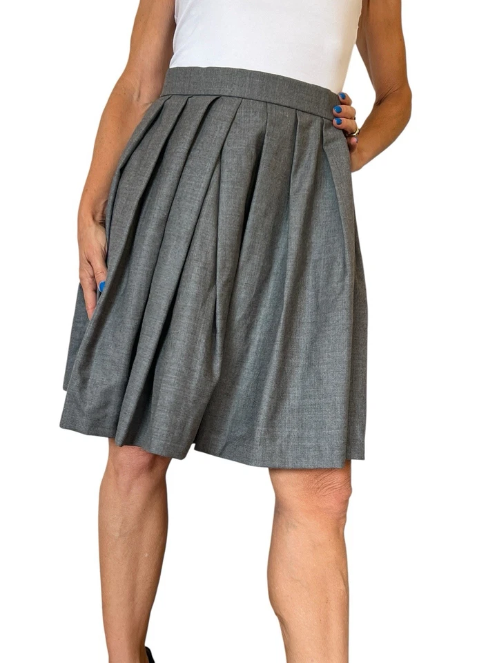 FALDA VINTAGE BILL BLASS MUJER 2 GRIS PLISADA LANA CINTURA ALTA ACAMPANADA MINI Foto 3 de 4