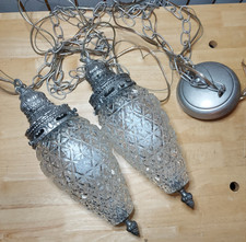 Vintage Hollywood Regency Double Swag Pendant Light with Pressed Glass Globes on 60" Chain — listing 4