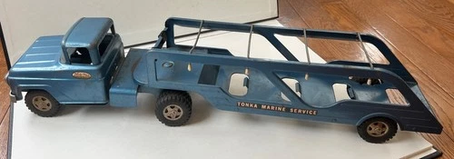 1960 Tonka Toy pressed steel Marine Service Semi Hauler/Boat Carrier 28"
