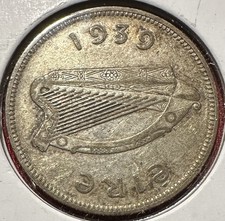 1939 Ireland 1 Shilling - Royal Mint - .750 SILVER - KM#14
