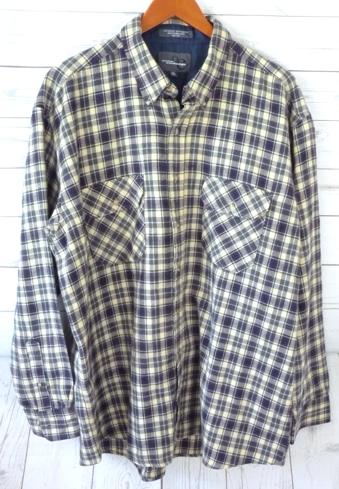 Outdoor Research Mens XL Blue Beige Plaid Flannel Long Sleeve Button Up Shirt