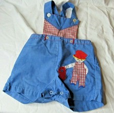 Vintage Infant Cotton Overalls Plaid and Blue Size 12 Months 80s 1980s