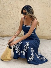 Shein Frenchy Women'S Summer Casual Vacation Style Plant Embroidery Waist Tie
