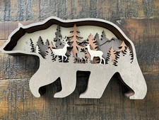 Alaskan Bear Wooden 3D Multilayer Wood Shadowbox Figure Laser Cut Cabin Decor.