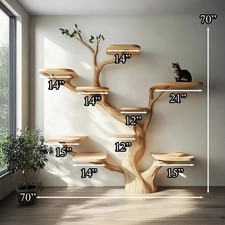 Wooden Tree Shaped Cat Tree, Multi-Level Cat Play Tower, Large Cat Furniture